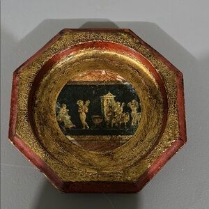 Florentia handmade in Italy Wood Vintage Octagonal Decorative Plate/ Ashtray